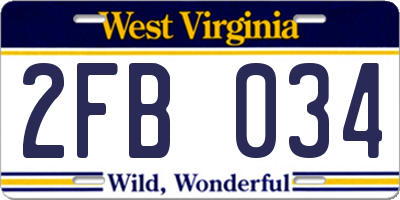 WV license plate 2FB034