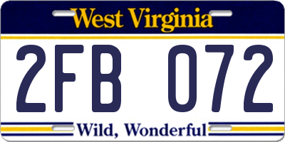 WV license plate 2FB072