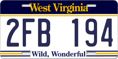 WV license plate 2FB194