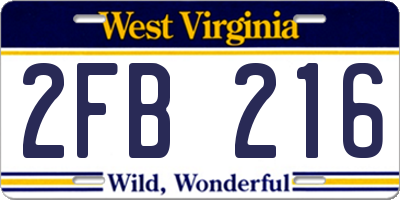 WV license plate 2FB216