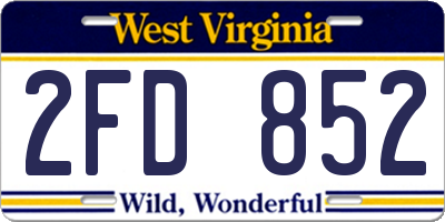 WV license plate 2FD852