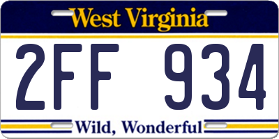 WV license plate 2FF934