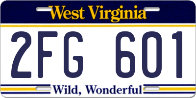 WV license plate 2FG601