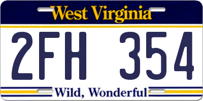 WV license plate 2FH354