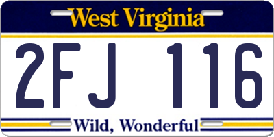 WV license plate 2FJ116