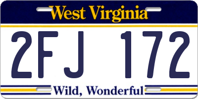 WV license plate 2FJ172