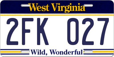 WV license plate 2FK027