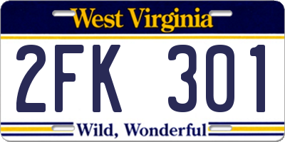 WV license plate 2FK301