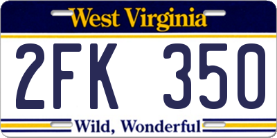 WV license plate 2FK350