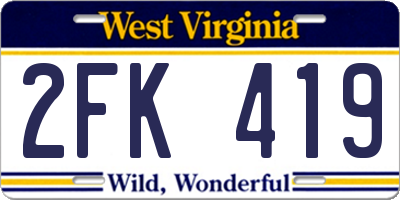 WV license plate 2FK419