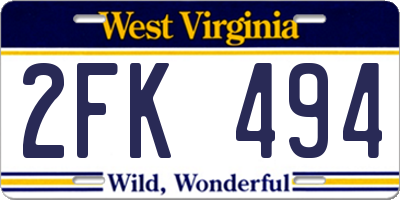 WV license plate 2FK494