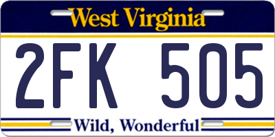 WV license plate 2FK505