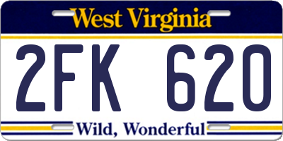 WV license plate 2FK620