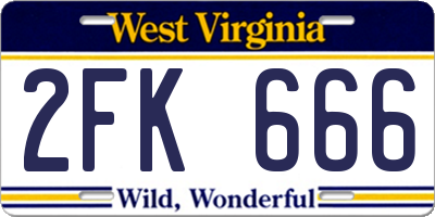 WV license plate 2FK666