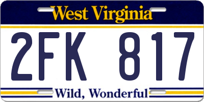 WV license plate 2FK817