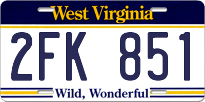 WV license plate 2FK851
