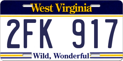 WV license plate 2FK917