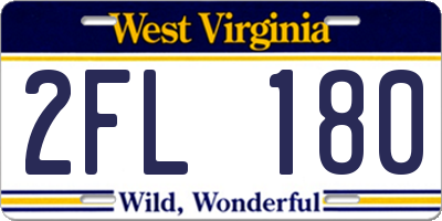 WV license plate 2FL180