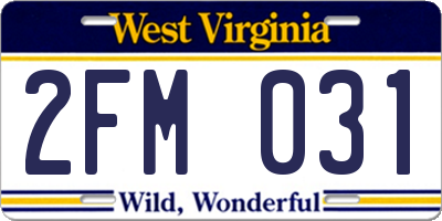 WV license plate 2FM031