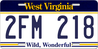 WV license plate 2FM218