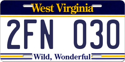WV license plate 2FN030