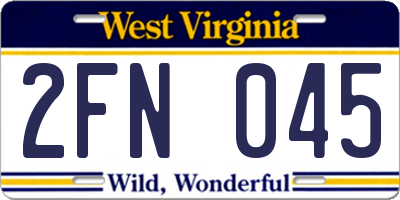 WV license plate 2FN045