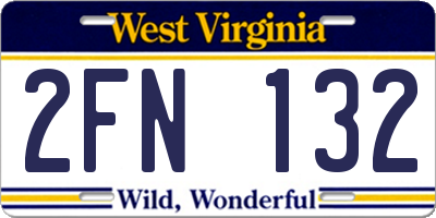 WV license plate 2FN132