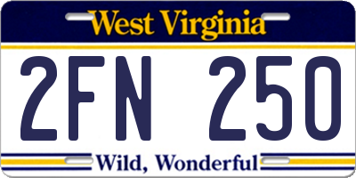 WV license plate 2FN250