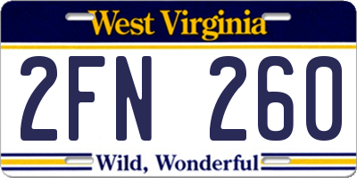 WV license plate 2FN260