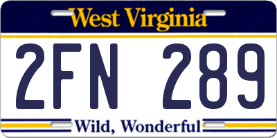 WV license plate 2FN289