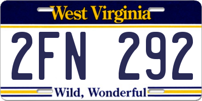 WV license plate 2FN292