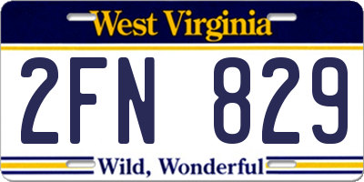 WV license plate 2FN829