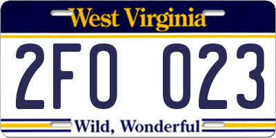 WV license plate 2FO023