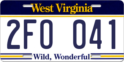 WV license plate 2FO041