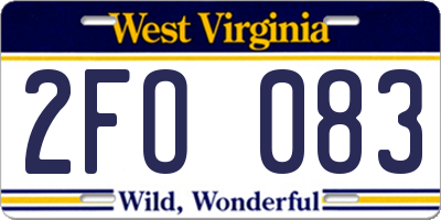 WV license plate 2FO083