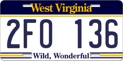 WV license plate 2FO136