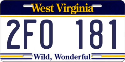 WV license plate 2FO181