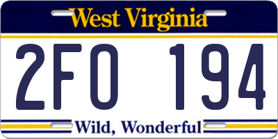 WV license plate 2FO194