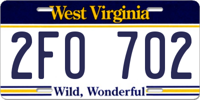 WV license plate 2FO702