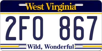 WV license plate 2FO867