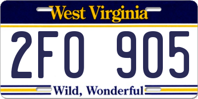 WV license plate 2FO905