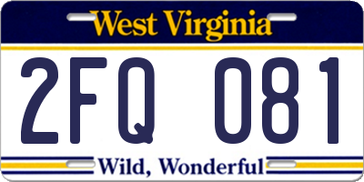 WV license plate 2FQ081