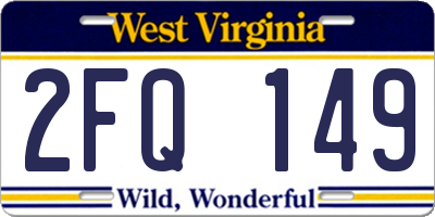 WV license plate 2FQ149