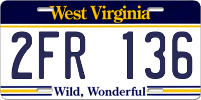 WV license plate 2FR136