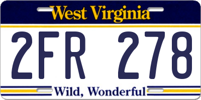 WV license plate 2FR278