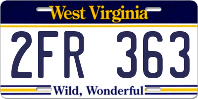WV license plate 2FR363