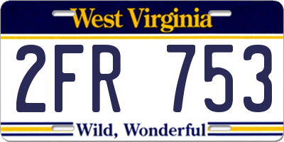 WV license plate 2FR753