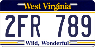 WV license plate 2FR789