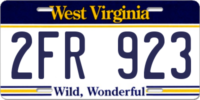 WV license plate 2FR923
