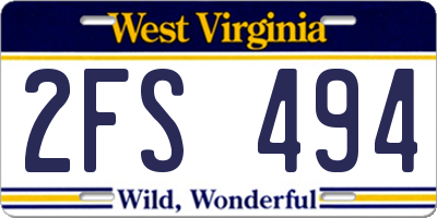 WV license plate 2FS494